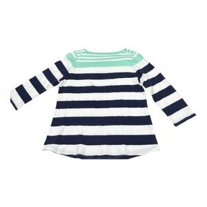 Charter Club Women’s Navy, White, and Mint Striped Quarter Sleeve Tee Size L